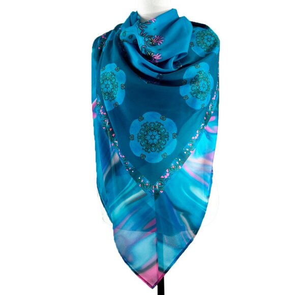 Hawaiian Sand Dollars Pschedelic Blue Extra Large Chiffon Scarf Wrap - Picture 10 of 12